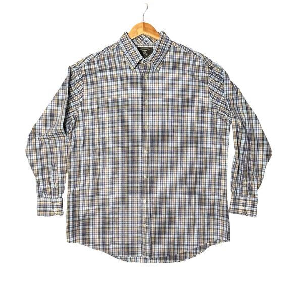 MAKER & COMPANY MMX Men's XXL Blue Brown Plaid Long Sleeve Button Up 100% Cotton - Picture 1 of 6